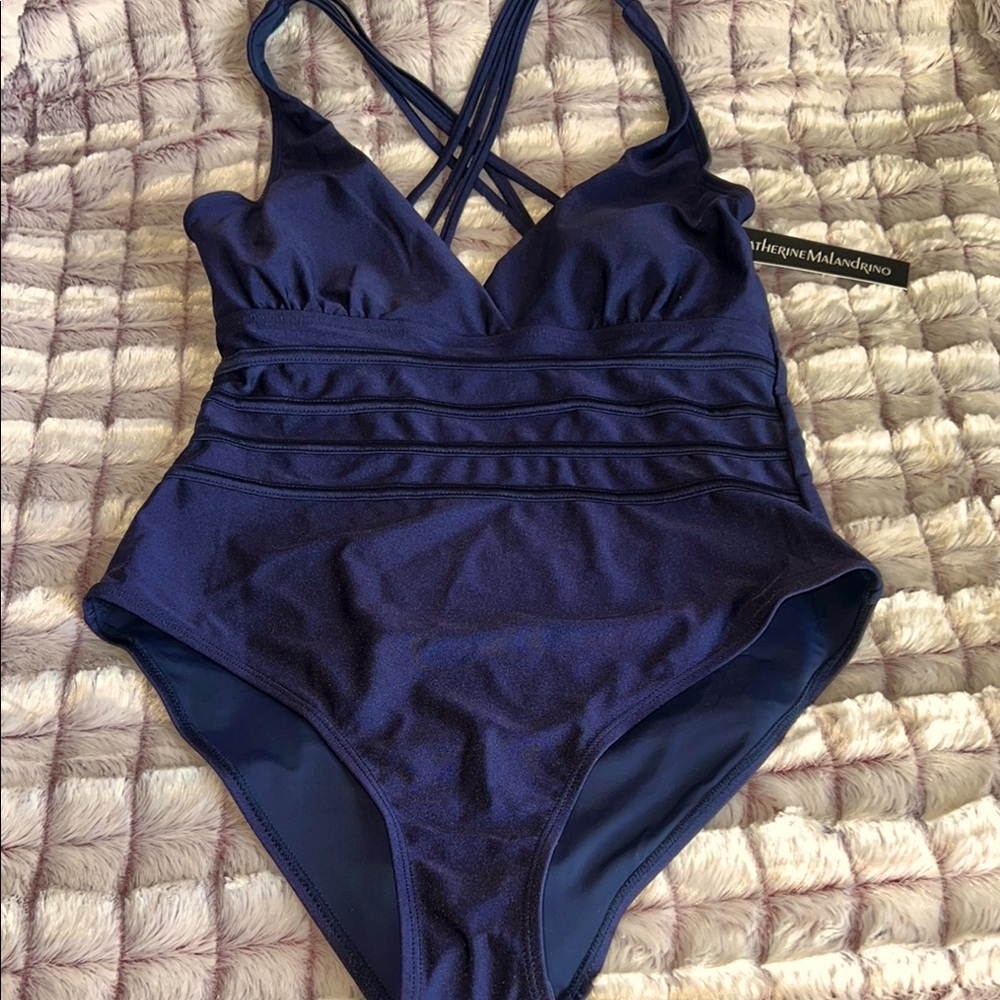 Catherine Malandrino Blue One Piece Swimsuit with Criss-Cross Straps